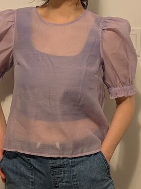 H&M Sheer Lilac Puff-Sleeve Blouse